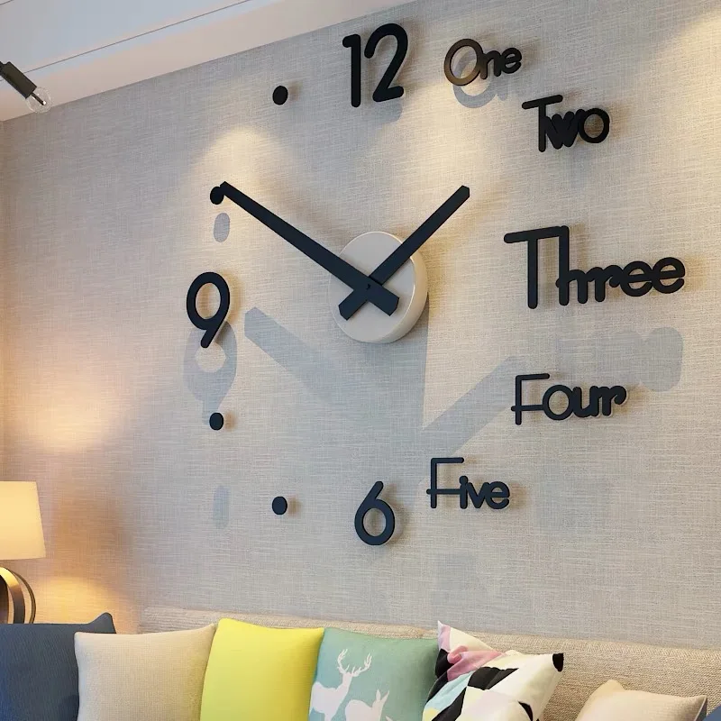 Modern 3D Big Number Mirror Acrylic Sticker DIY Wall Clock Home Office Decor 