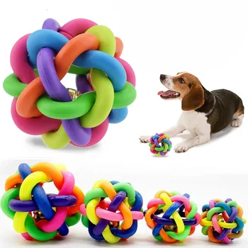 

ThinBest Rainbow Bell Toy Rubber Ball Pet Dog Chewing Ball Dog Cat Colorful Chewing Ball Training Pet Interactive SuppliesToys