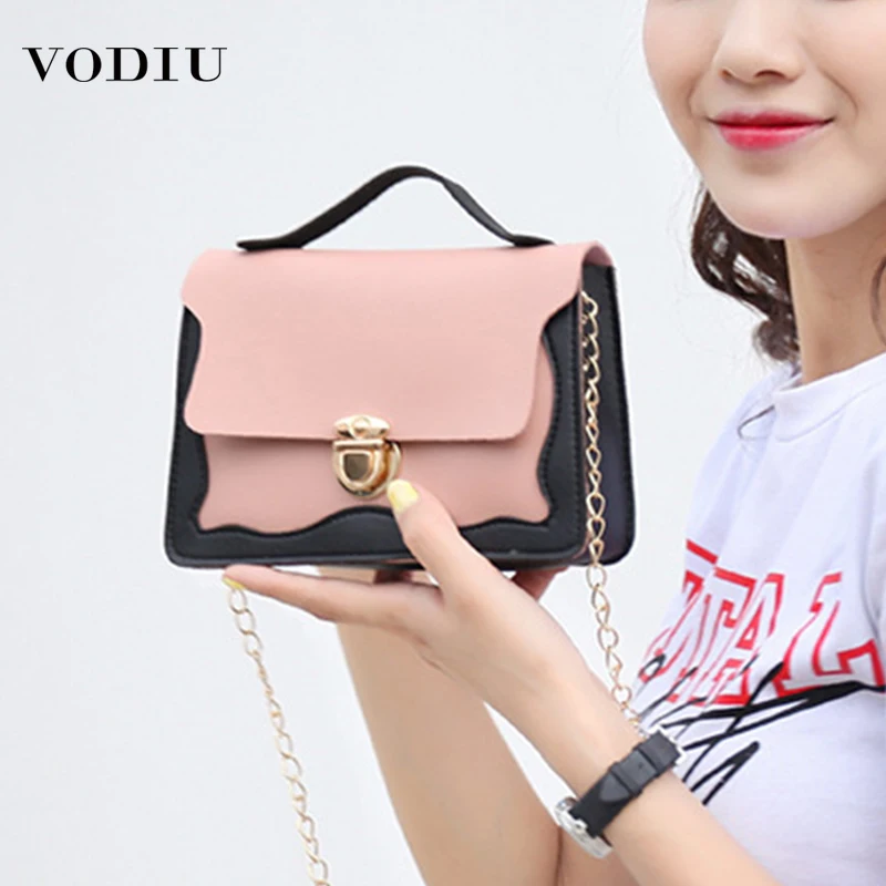 

Bag Women Leather Handbag 2019 Ins Fashion Designer Brand Contrast Color Chain Small Square Handbag Shoulder Crossbody Women Bag