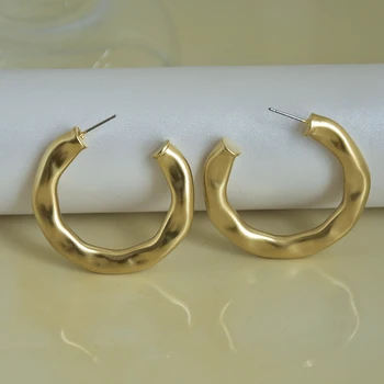 

LONDANY Fashion popular retro gold color concave and convex half circle earrings metal texture frosty earrings