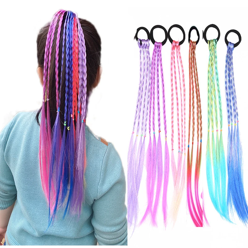 hairclips Girls Wig Color Gradient Simulation Twist Braid Hair Braid Hair Bands In Children Weaving Rope hair bow for ladies