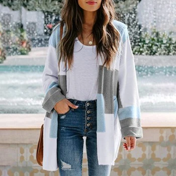 

Fashion Striped Hooded Knitted Cardigans Women 2020 Autumn Winter Causal Contrast Color Oversized Long Sweater Coats Ladies