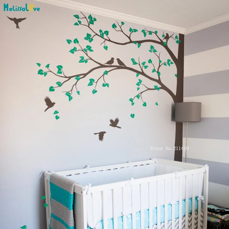 

Simple Tree Wall Decals Tree Home Decor Nursery Vinyl Self-adhesive New Design Art Murals With Birds Vibrant YT3618