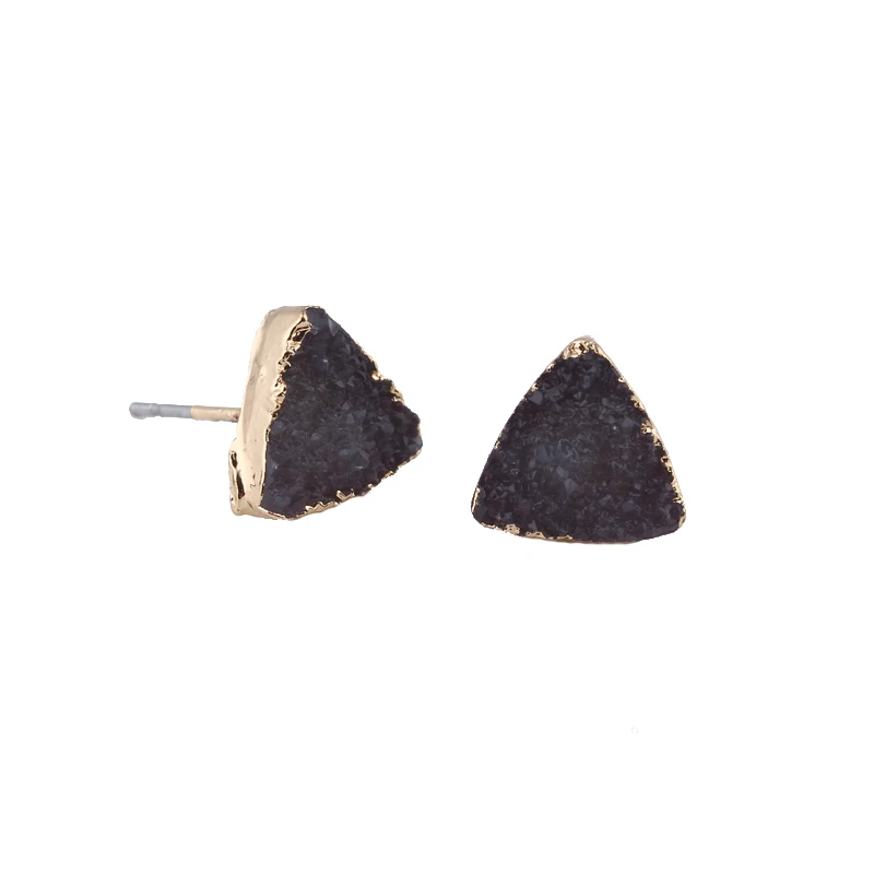 7Trendy Geometric Triangle Drusy Druzy Resin Stud Earrings For Women Jewelry Statement Black Red Faux Geode Crystal Earring J01 (6)