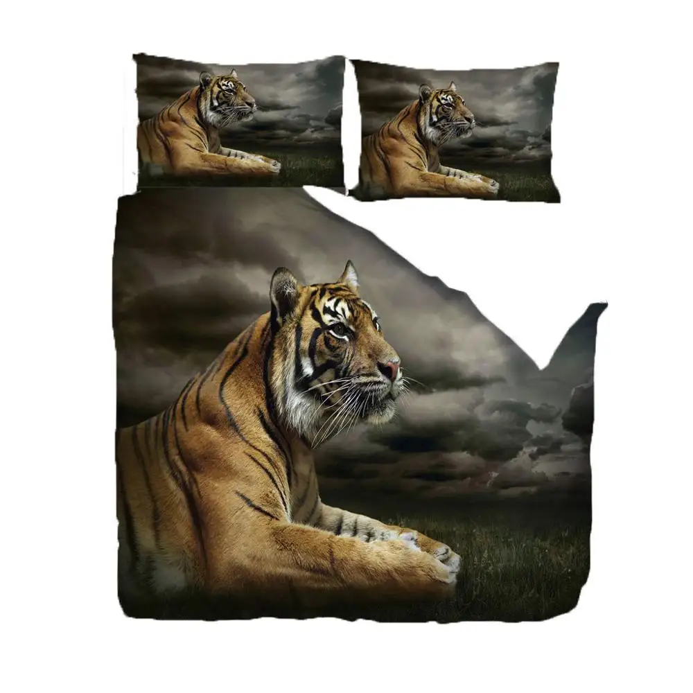 Постельное белье с объемным рисунком тигра и медведя, пододеяльник, Комплект постельного белья из трех предметов, домашний текстиль, индивидуальный Комплект постельного белья с животными - Цвет: tiger