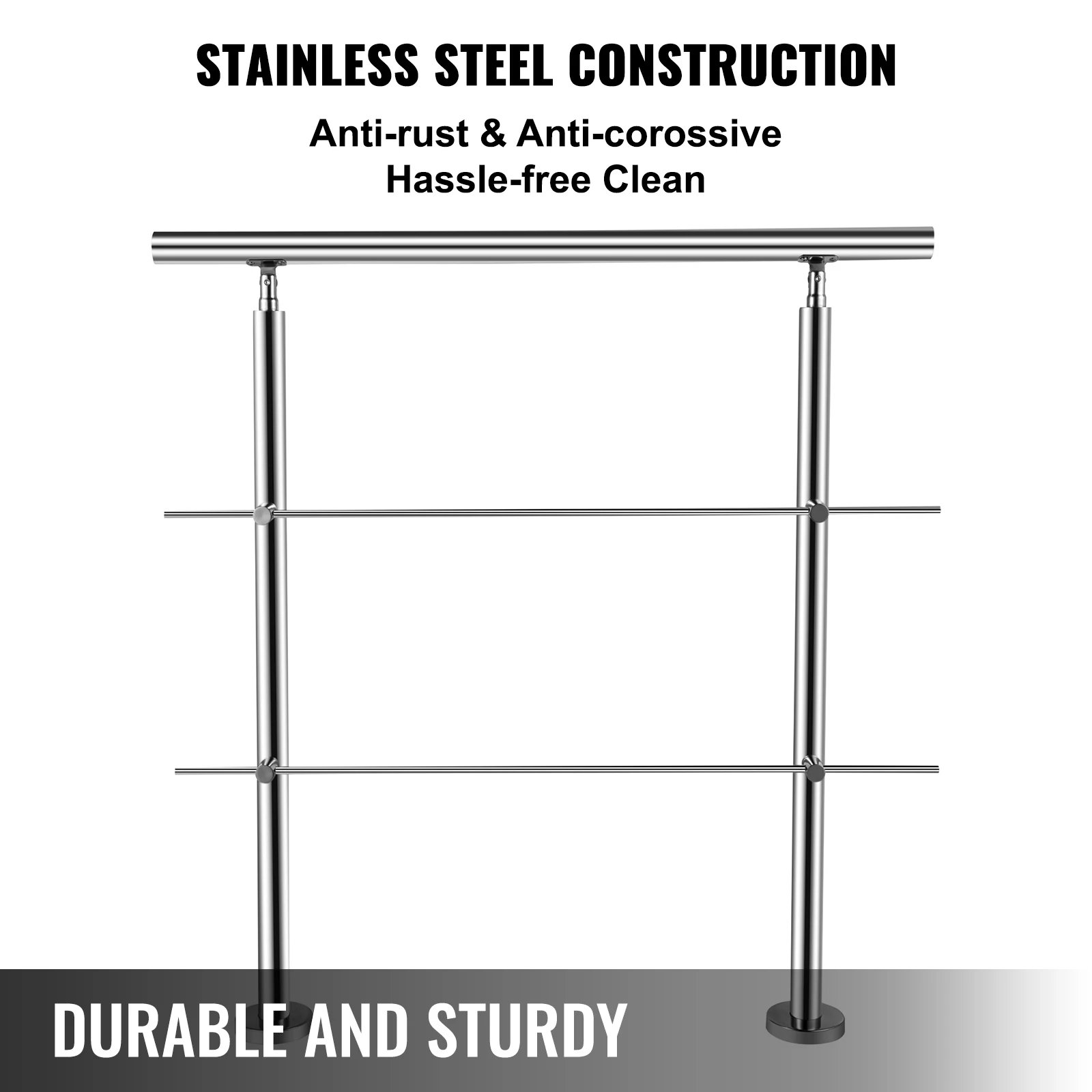 VEVOR 100/150 CM Handrail Stair Railing 2-5 Rail Safety Handrail Balustrade Stainless Steel With Cross Bars For Steps Railing