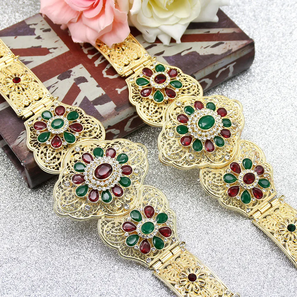SUNSPICEMS Марокко Caftan пояс золотой цвет красный зеленый кристалл арабские женщины