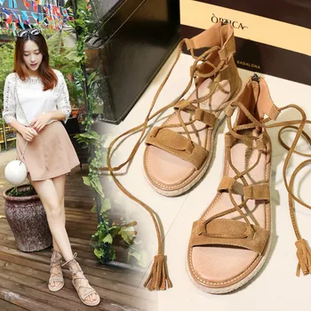 

Summer Women Suede Sandals Bohemia Style Summer Shoes for Women Flat Sandals Gladiator Beach Shoes Sandalias Mujer Casual