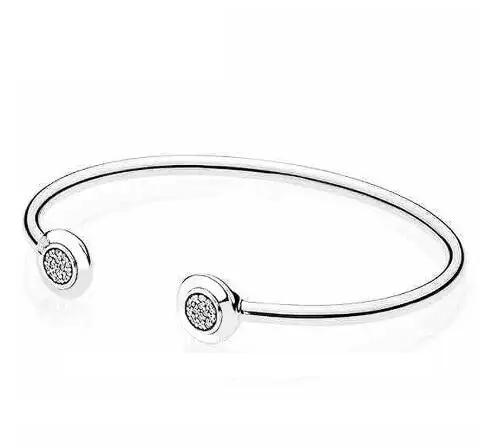 925 пробы серебряный браслет подпись с кристаллом Открытый браслет для запястья подходит для женщин шарик шарм Diy ювелирные изделия