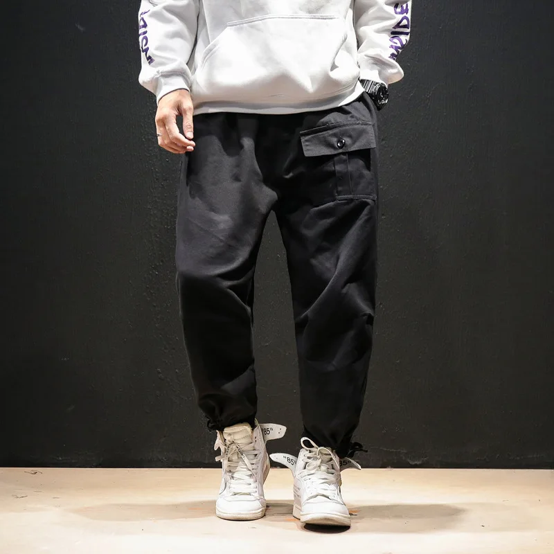 

#2492 Spring Autumn Man Cargo Pants Plus Size Mid Waist Elastic Cotton Harem Pants Men Pockets Casual Loose Planlon Japan Style