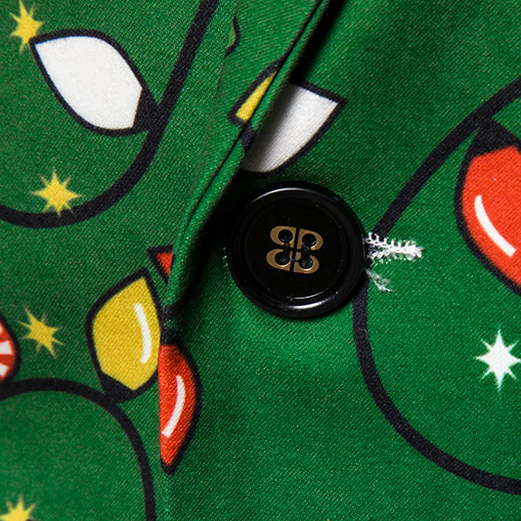 Мужской Блейзер, Мужской приталенный зеленый Блейзер из полиэстера, праздничный однобортный пиджак с рождественским принтом masculinoL30923