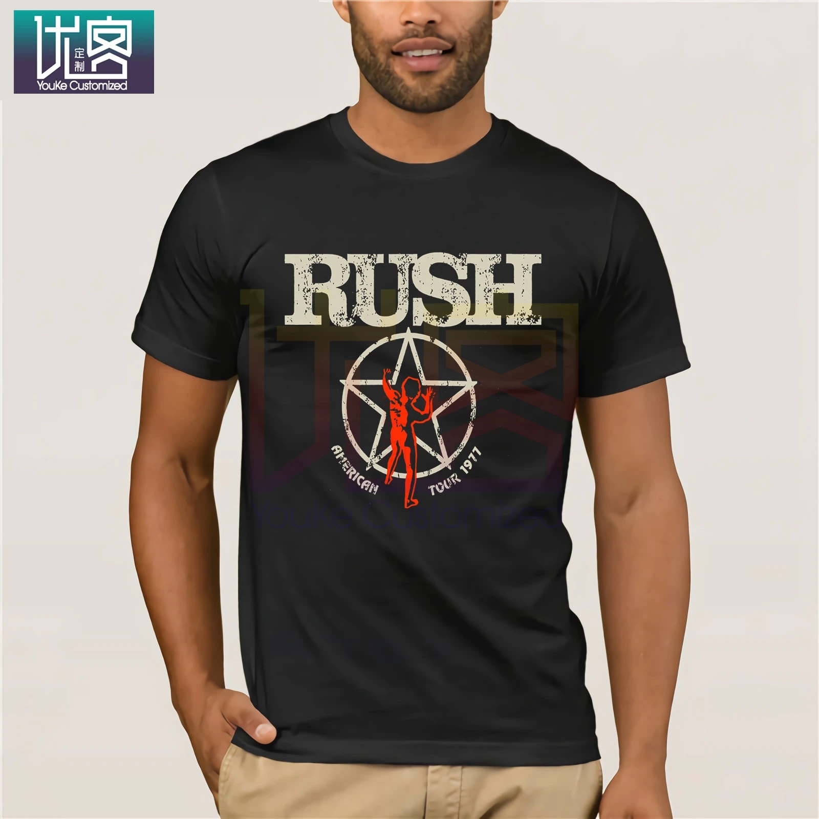Мужская футболка с логотипом Starman Rush American Tour Винтажная круглым вырезом и коротким