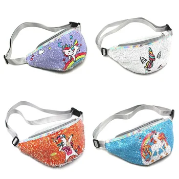 

Trendy Reversible Unicorn Mermaid Sequins Glitter Waist Bag Females Travel Money Phone Fanny Bag Waist Packs Bag