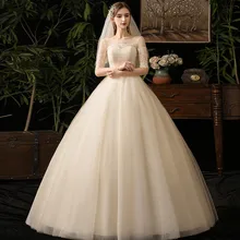 Элегантные свадебные платья со шнуровкой и круглым вырезом с коротким рукавом, вышитая бальное платье недорогие свадебные платья для невесты Vestido De Noiva Branco