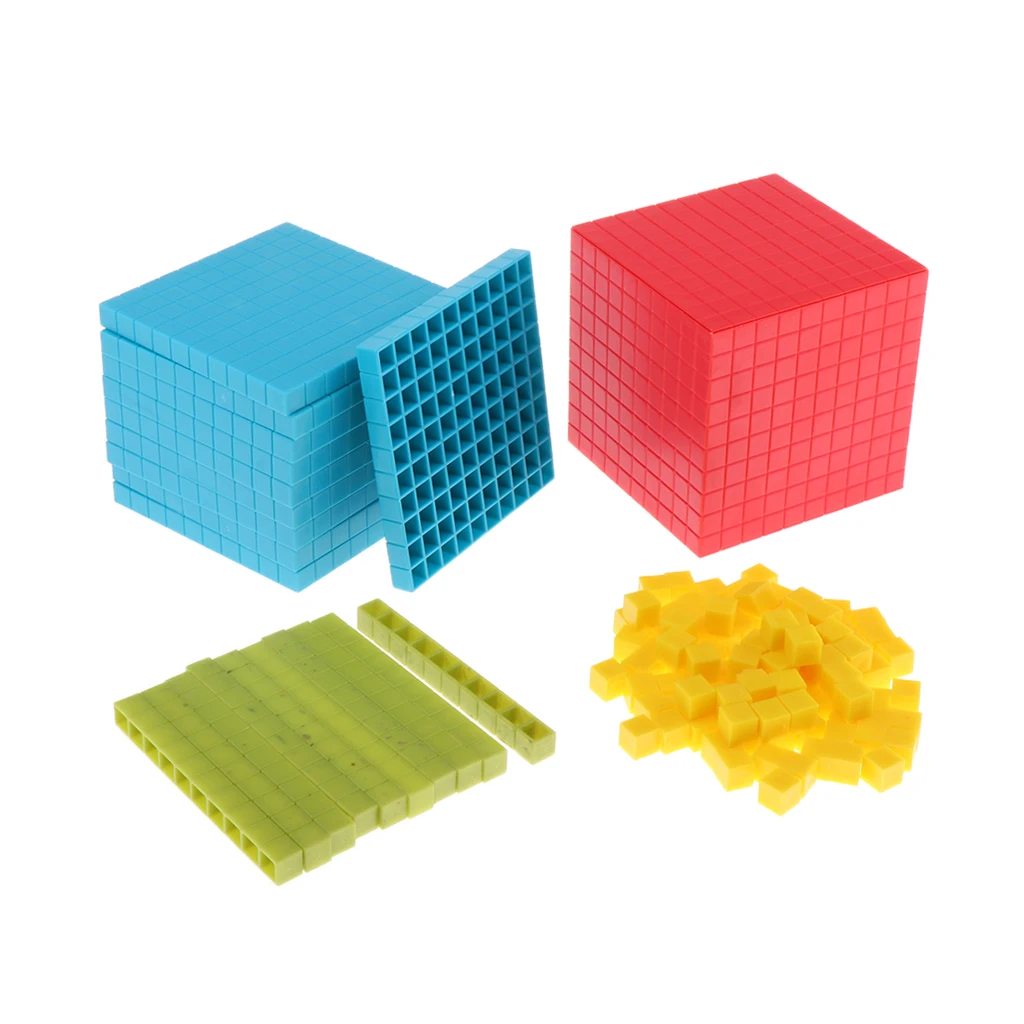 121 Pieces Set Math Materials 4 colors Plastic Base Place Value Set Cube 