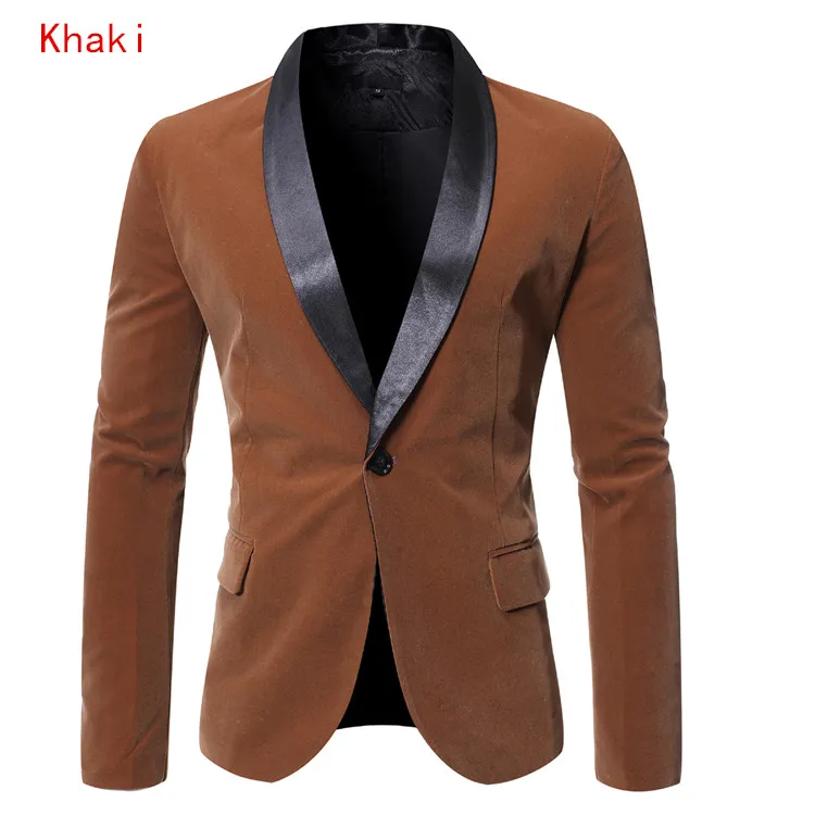 Для мужчин сплошной Цвет бренд корейский стиль Slim Fit Для мужчин s Блейзер Куртка Высокое качество бархатные мужские пиджаки пальто размера плюс M-3XL