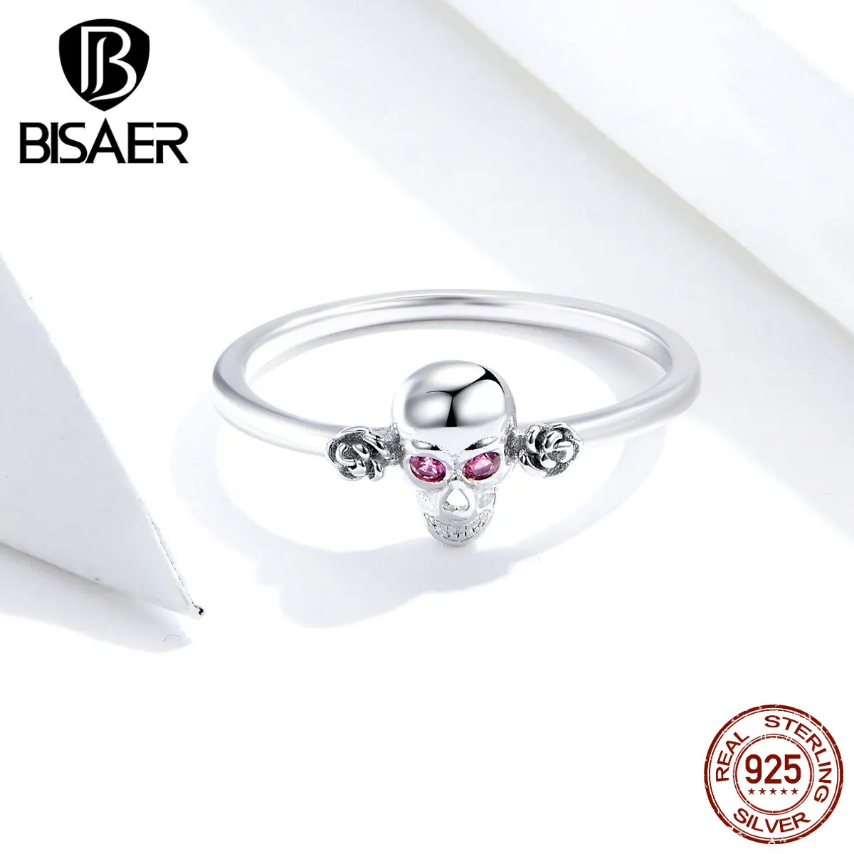 Хэллоуин Череп ювелирные изделия BISAER 925 пробы Серебряный Череп Призрак лицо женское модное кольцо на палец серебряные ювелирные изделия ECR617