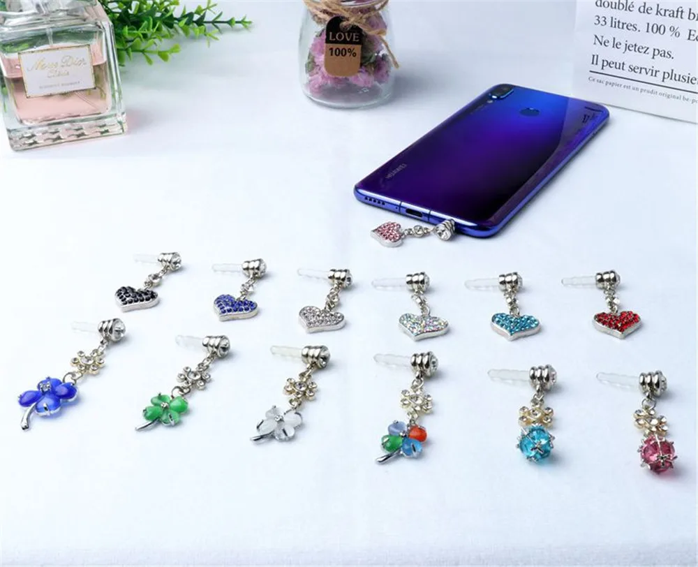 Antipolvo para auriculares de 3,5 мм con diamantes de imitación para Iphone para samsung y enchufe Универсальный para мобильный телефон Case