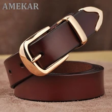 

All Match Women 's Genuine Leather Belt Pure Color Metal Casual Business Pin Buckle Brief Top Quality Strap Jeans Belt