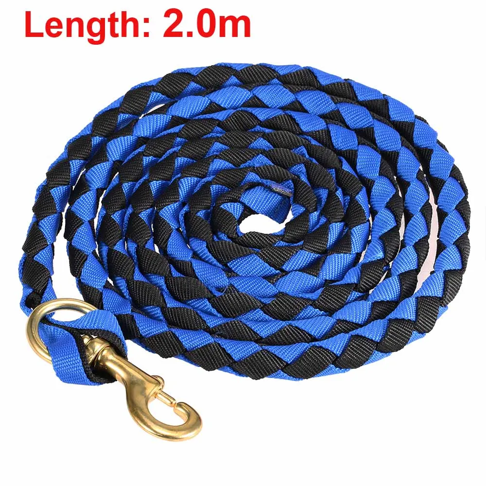 Blue Black 2m Плетеная веревка для лошади, веревка для лошади, плетеная веревка для лошади с латунной защелкой, 2,0 м/2,5 м/3,0 м - Цвет: Blue Black 2m