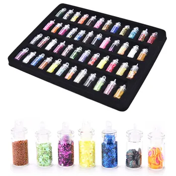 

48 Bottles Nail Art Rhinestones Beads Sequins Glitter Tips Decoration Tool Gel Nail Stickers Mixed Design Case Set