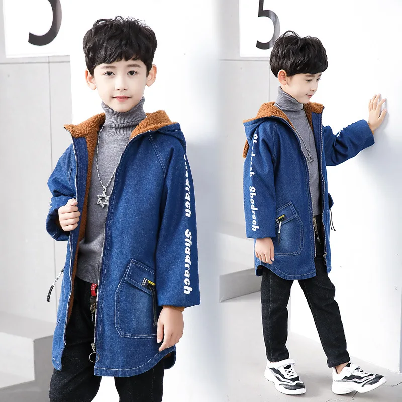 

BOY'S Fall And Winter Clothes Coat 2019 New Style Brushed And Thick Western Style Denim Windbreaker Children Mid-length Korean-s
