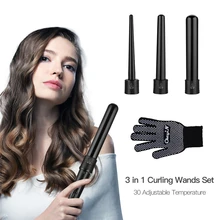 Горячая 3 части щипцы для завивки волос 3 P керамический набор для завивки волос 3 размера 09-25 мм щипцы для завивки волос с перчаткой HS54