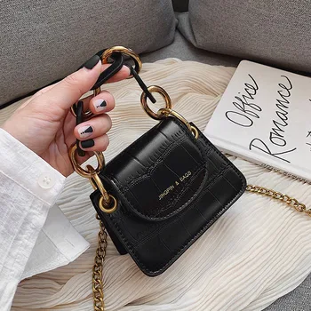 

Alligator Pattern PU Leather Crossbody Bags Women Chain Shoulder Messenger Bag Lady Mini Tote Lipstick Handbags Black