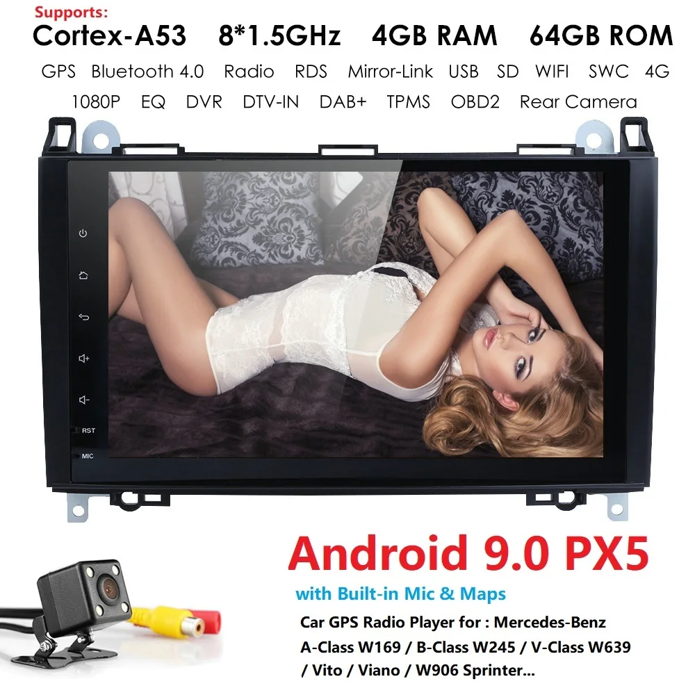 2din Android9.0 9''Car gps Штатная для Mercedes Benz B200 A B класс W169 W245 Viano Vito W639 Sprinter W906 4G Bluetooth радио