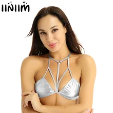 Iiniim Femme женские вечерние блестящие металлические топы с бретельками спереди, топы с бюстгальтером без косточек, бикини топы для клубного танцев