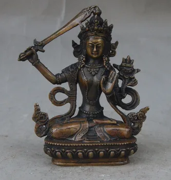 

Tibet Buddhism Bronze Wenshu Manjushri Goddess Buddha Hold Sword Statue