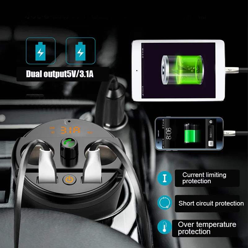 Многофункциональное автомобильное зарядное устройство для телефона, Bluetooth MP3-плеер, fm-передатчик, адаптер для прикуривателя PUO88