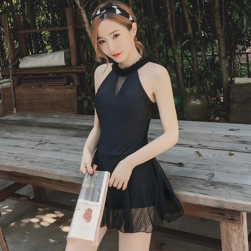 

Bathing Suit Women's One-piece Conservative New Style South Korea-Elegant Crew Neck Simple Thin Fabric Dress-Spa Resort Swimming
