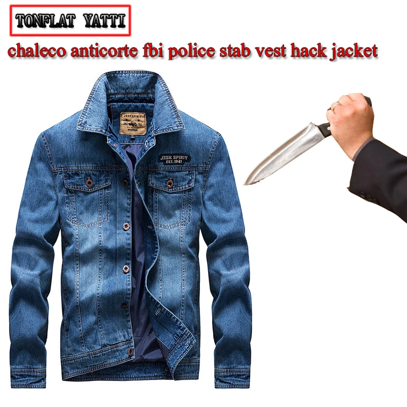 Мужская модная джинсовая куртка полицейская Безопасность Защита халэко антикоррозионная анти-резка и Ударопрочная гибкая цепь почта одежда