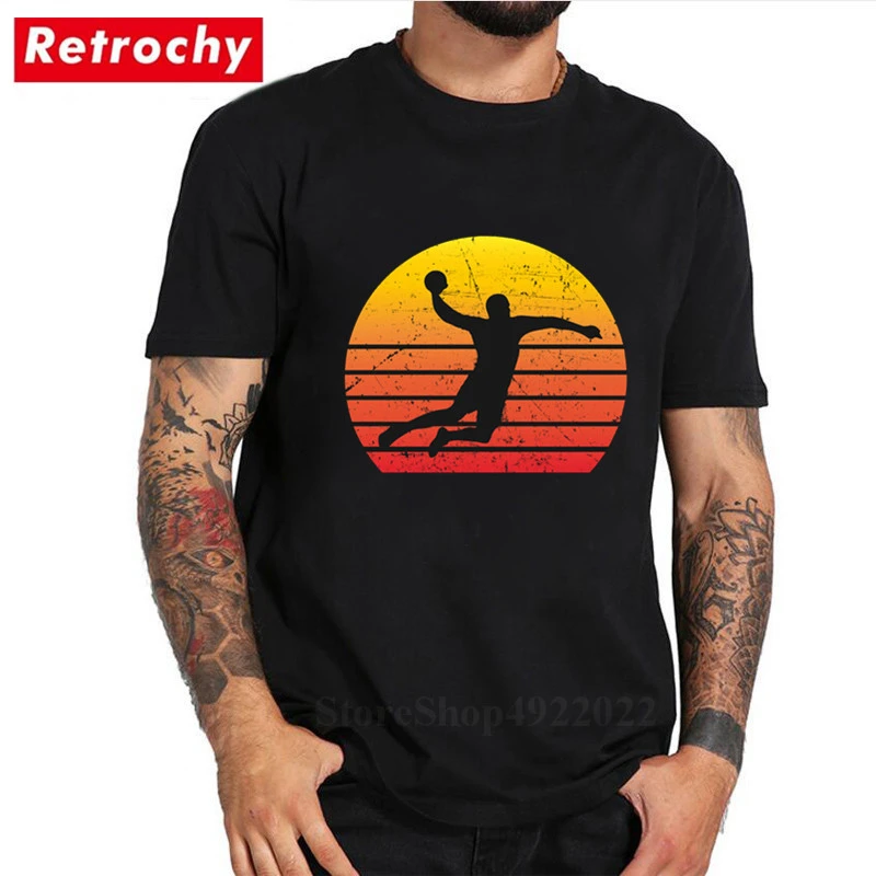 Handball Vintage puesta de sol diseño camiseta para hombres nueva moda deportes al aire libre de corta entrenamiento camisetas de 100% algodón|Camisetas| - AliExpress