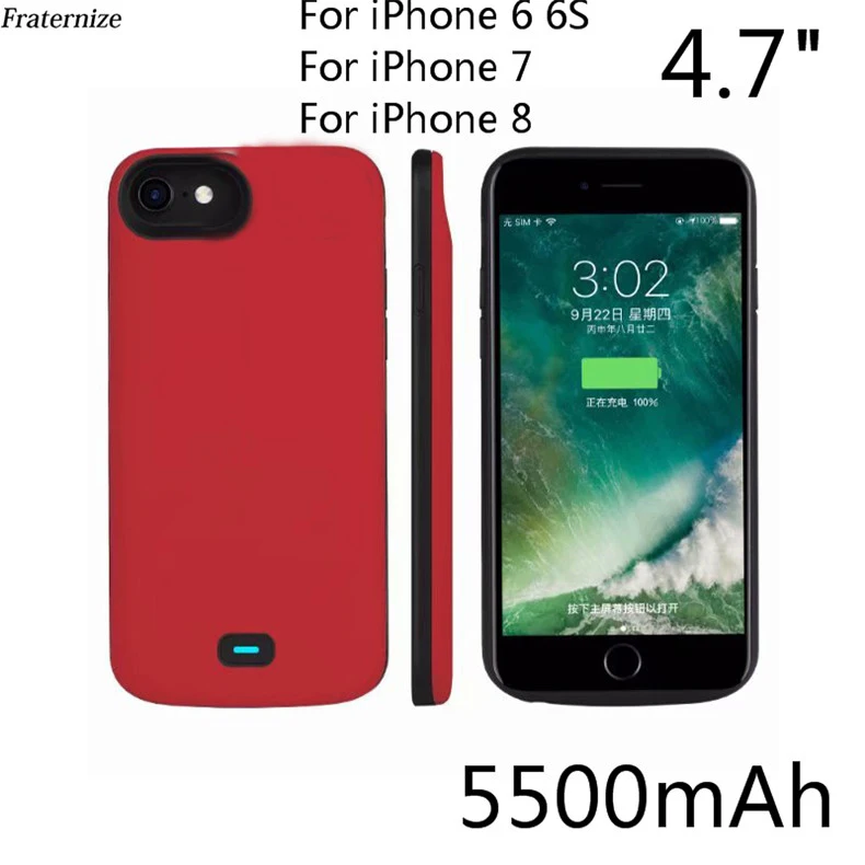 4.7 inch-Red 5000/8000mAh Battery case For iPhone 6 6S 7 8 Plus External Power Bank Liquid silicone shockproof Battery charger case Cover - Цвет: 4.7 inch-Red