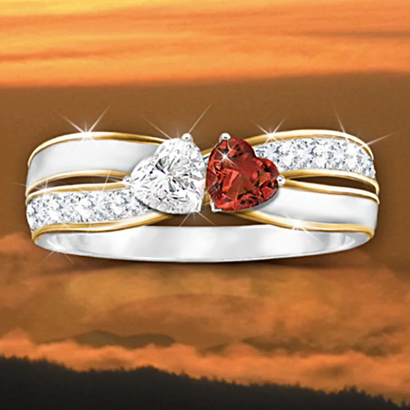 

CHUHAN Best Selling European Popular Double Love Heart Shaped Zircon Rings Trendy Simple Inlay Full Zircon Women Rings Jewelry