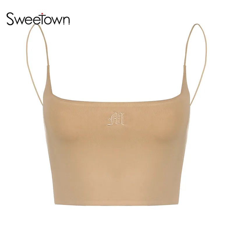 Sweetown Лето, женские майки, одежда для спортзала, без рукавов, сексуальная одежда для фитнеса, одежда для активного отдыха, тощий тонкий Бралетт, уличная одежда кроп-топ - Цвет: khaki