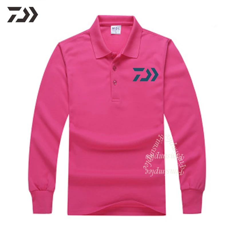 Pink Daiwa термоусадочная полная одежда для рыбалки, хлопковая однотонная мужская одежда с отложным воротником, дышащая одежда для рыбалки, кемпинга - Цвет: Pink