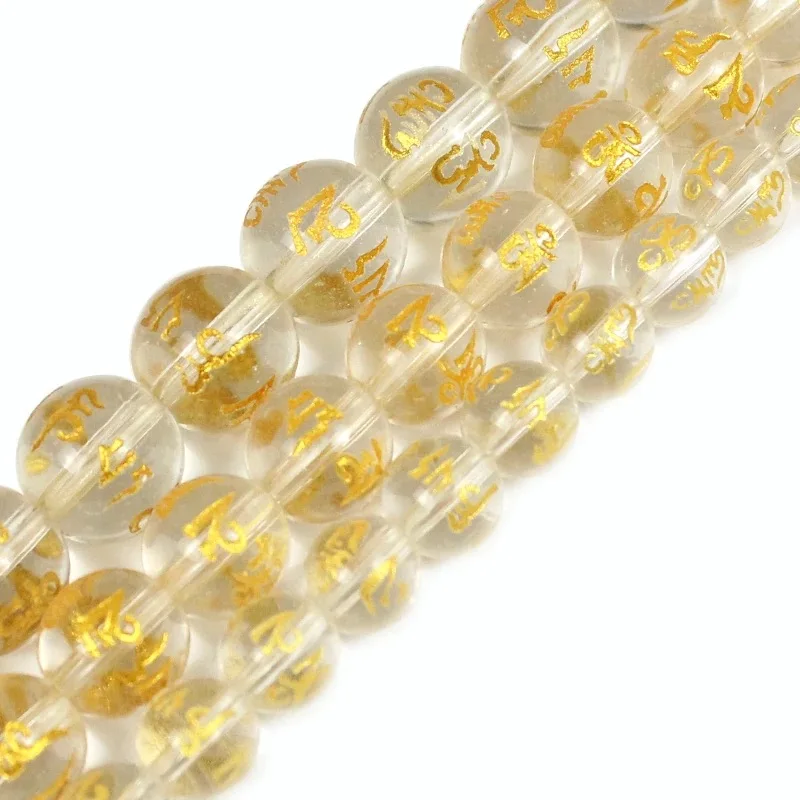 

Buddhism Golden Om Mani Padme Hum Mantra White Crystal Round Beads Pick Size DIY Necklace Bracelet Jewelry Makings 8/10/12mm