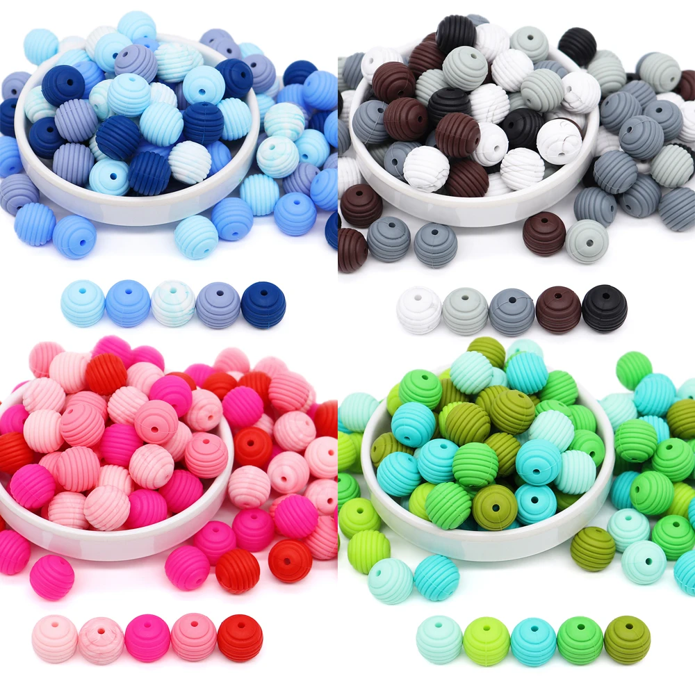 

30pcs Mix Stripe Silicone Teether Colorful Beads For Baby Infant Chewable Chewing Toys For Handmade DIY Silicone Teether Beads
