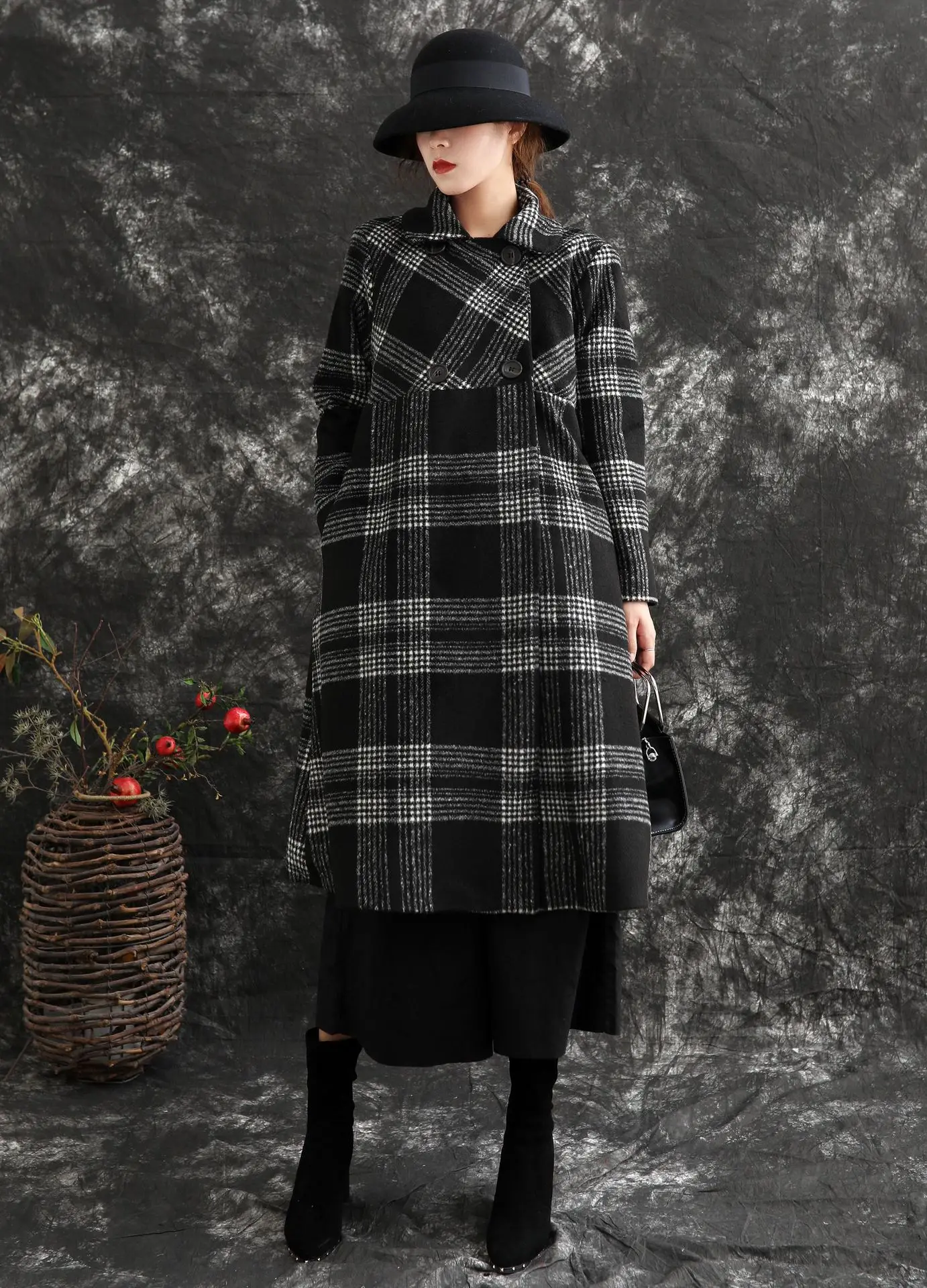 Зимний стиль, классический стиль милитари, узор, шерсть, х-длинный отложной воротник, художественный Женский Тренч
