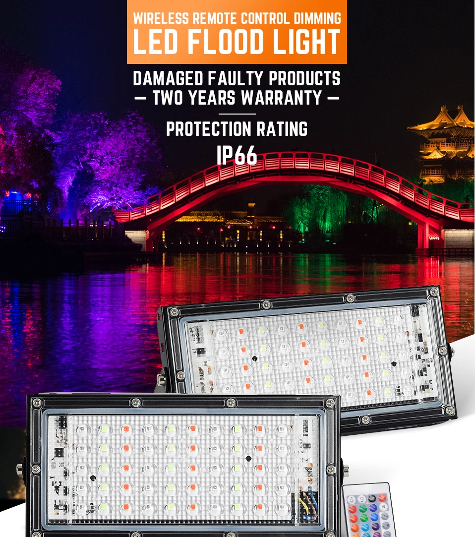 RGB LED Flood Light 50W AC 220V Outdoor Floodlight Remote Control Spotlight IP66 Waterproof LED Street Lamp Landscape Lighting best solar flood lights