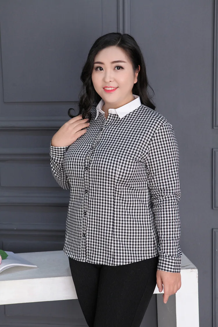 Ropa mujer talla grande 4xl 5xl 6xl женские блузки рубашки женские блузки рубашки в клетку с отложным воротником Туника Женская M299