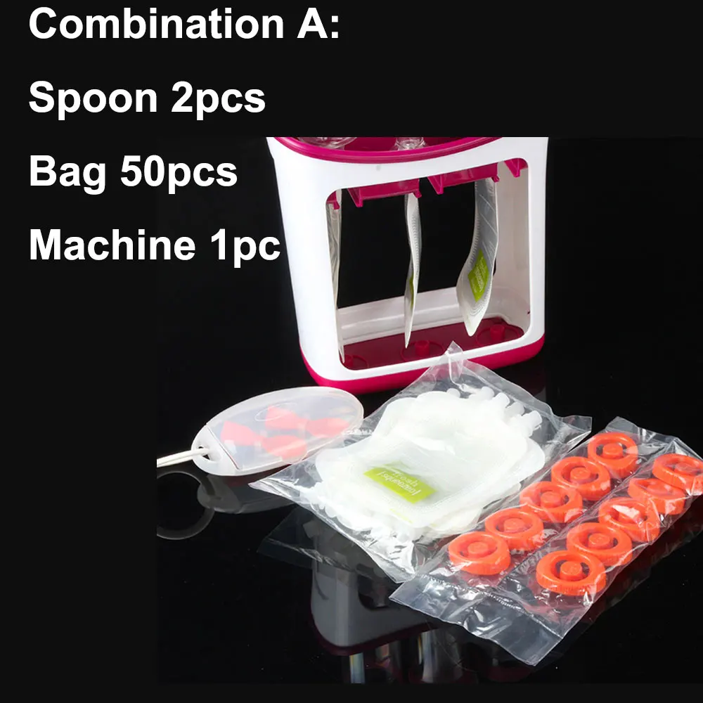 Combination A Выдавливание фруктового сока станция и мешки комплект для кормления набор для детского питания Набор для выдавливания еды сумки-контейнеры для хранения набор ложек - Цвет: Combination A