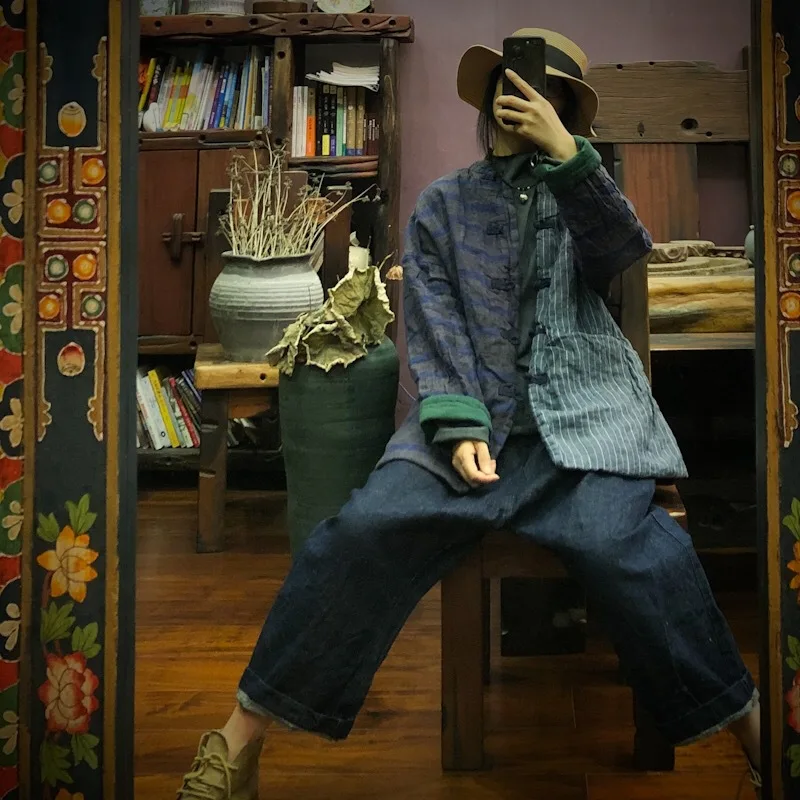 Johnature, зимнее женское пэтчворк пальто с карманами, с пряжкой, хлопок, лен, плотное пальто, новинка, простое, удобное, ретро-пальто