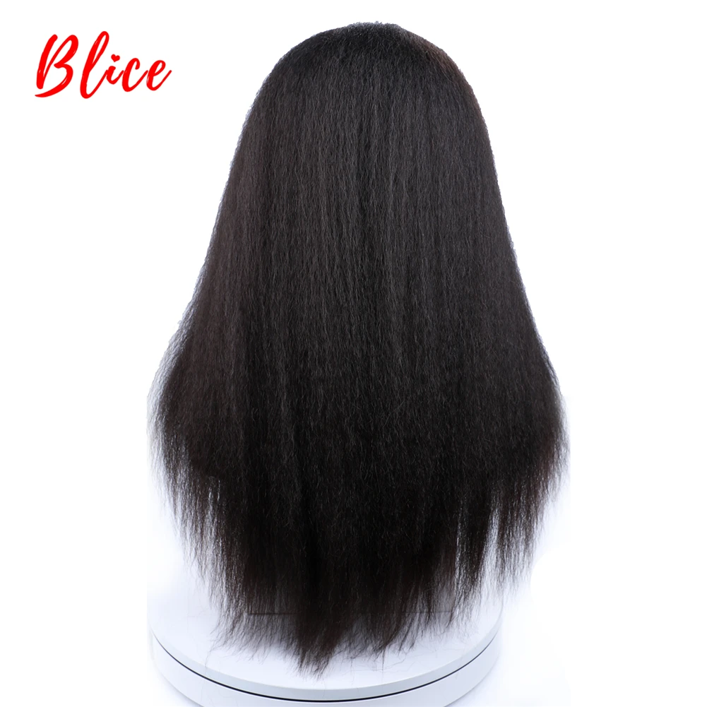 Blice Long Kinky Straight Synthetic Lace Wigs for Women Black Heat Resistant Daily Party Wig 20 Inch Free Side