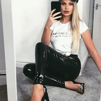

Women Sexy Stretch Pu Leather Pants Casual Solid High Waist Bodycon Pants Pencil Leggings Skinny Trouses