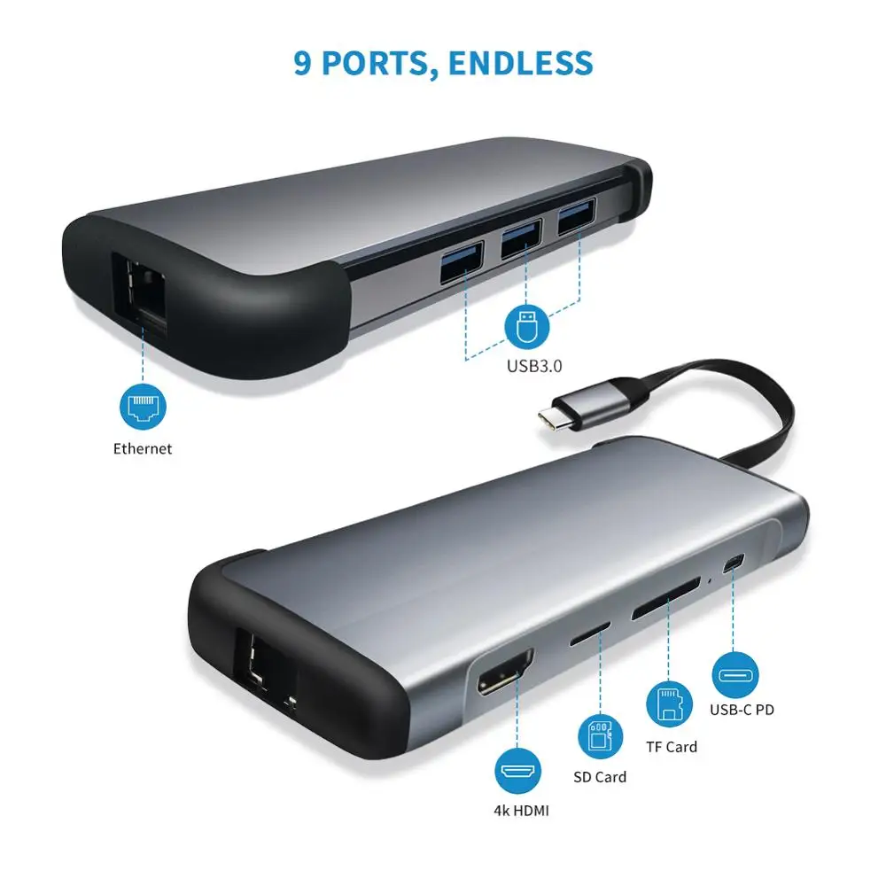 LIOEO USB C type C 3,0 концентратор к HDMI 3,5 мм аудио RJ45 гигабитный Ethernet адаптер с типом C PD SD TF концентратор-Картридер для Macbook