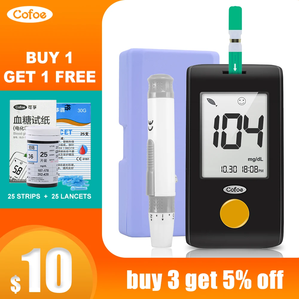 

Cofoe mg/dL Glucometer Medical Diabetes Glucometer Free Test Strips Lancets Test Blood Sugar Health Care